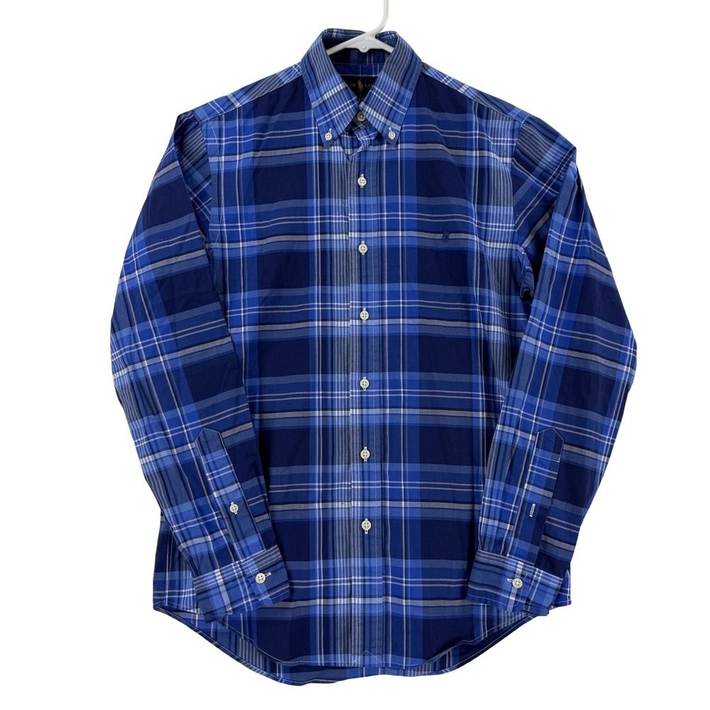 Ralph Lauren Shirt Mens XS Blue Plaid Long Sleeve‎ Button Down Classic Stretch
